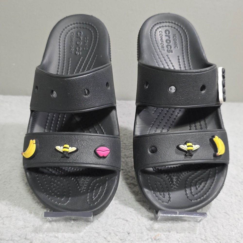 Crocs Unisex Baya Two-Strap Slide Sandals Black  Womens Size 7 Mens Size 5